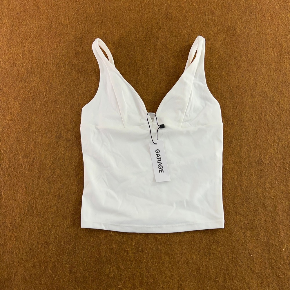 Garage Womens XXS White Deep Plunge Sleek Cami Tank Top NWT